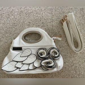 Faux white leather, rose bud purse